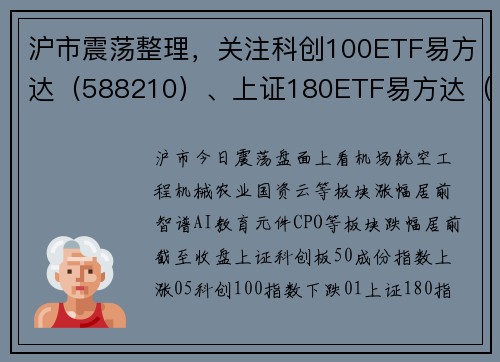 沪市震荡整理，关注科创100ETF易方达（588210）、上证180ETF易方达（530180）等产品走向