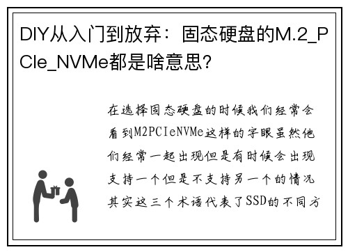 DIY从入门到放弃：固态硬盘的M.2_PCIe_NVMe都是啥意思？