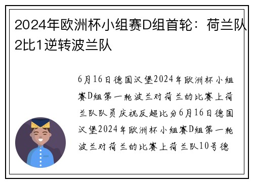 2024年欧洲杯小组赛D组首轮：荷兰队2比1逆转波兰队