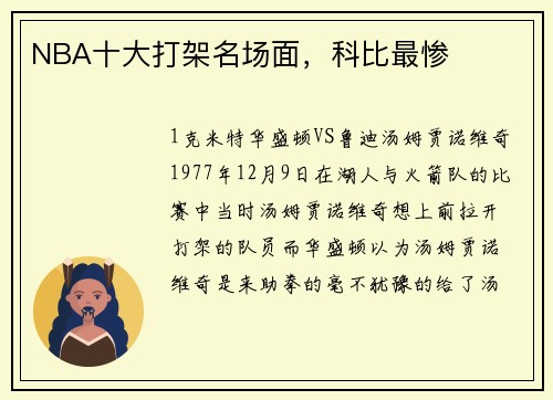 NBA十大打架名场面，科比最惨