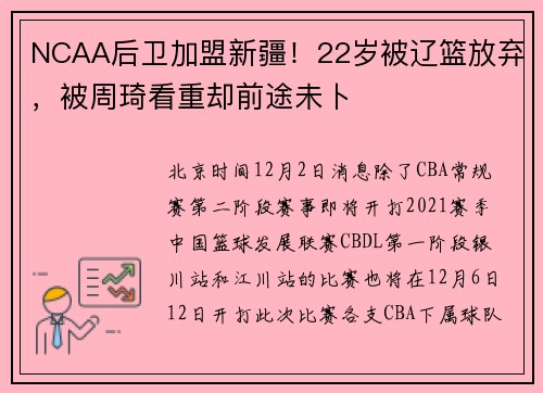 NCAA后卫加盟新疆！22岁被辽篮放弃，被周琦看重却前途未卜