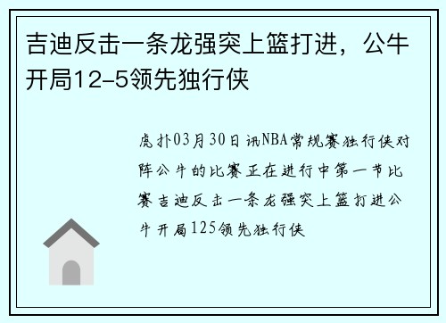 吉迪反击一条龙强突上篮打进，公牛开局12-5领先独行侠